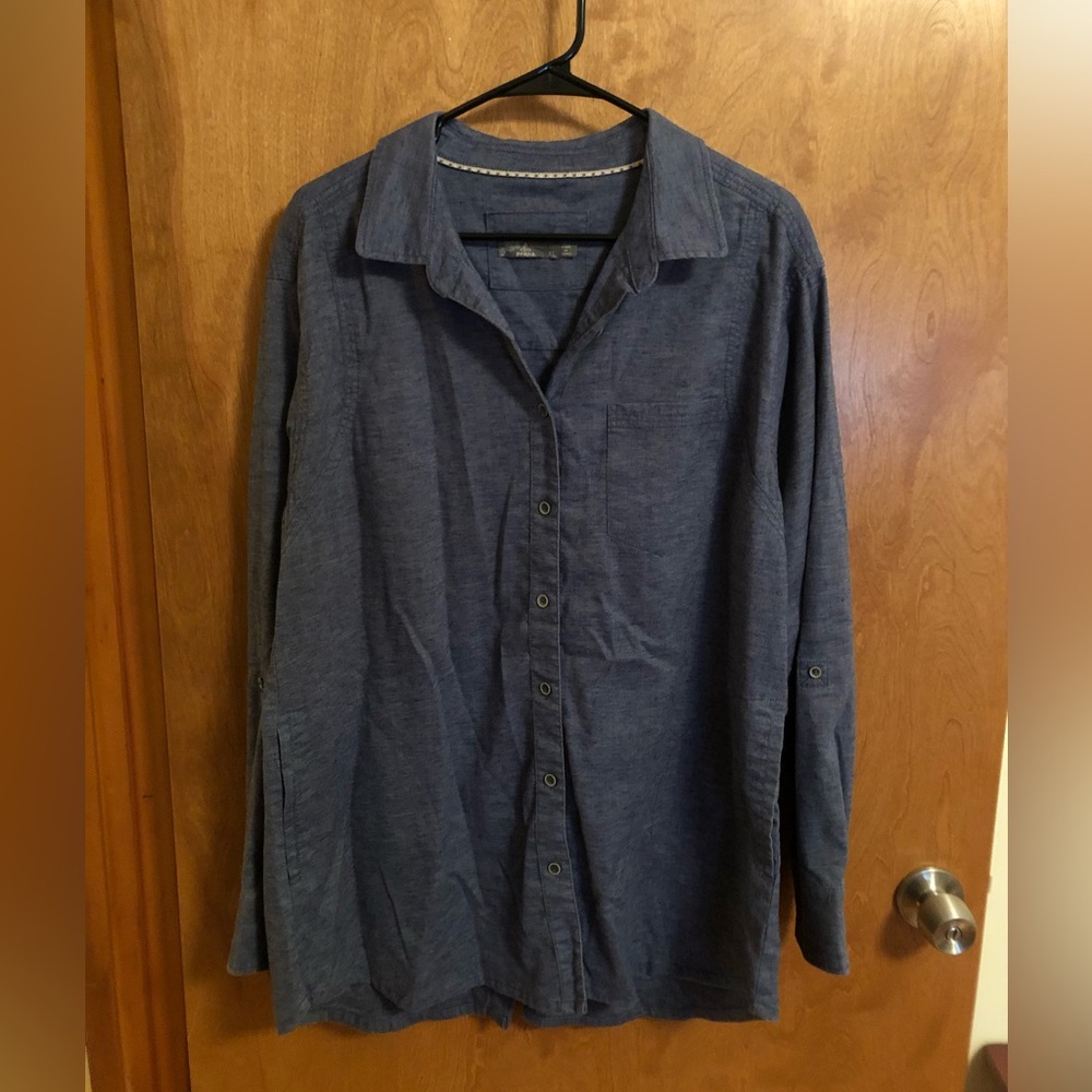 PrAna, Long-Sleeve, Button-Down Top, Blue, Women’s, Size XL
